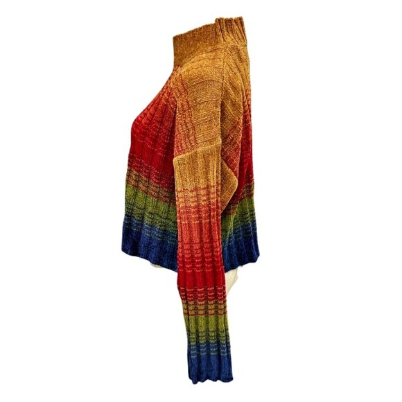 VTG 90s Reference Point Cropped Sweater Womens Large Colorful Festival Boxy Y2K - Picture 4 of 7